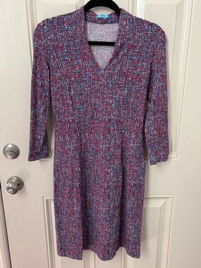 J. McLaughlin Ivana Dress in Splatter Grid Print in Catalina Cloth